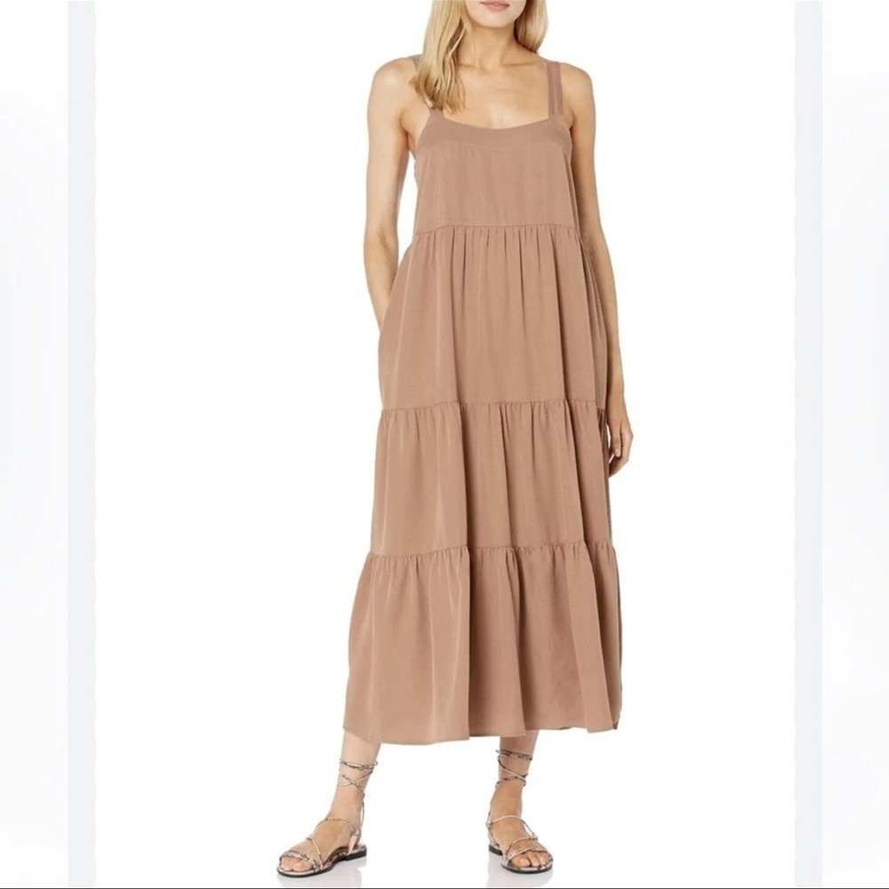 The Drop Britt Maxi Tiered Tank Tent Dress in beige